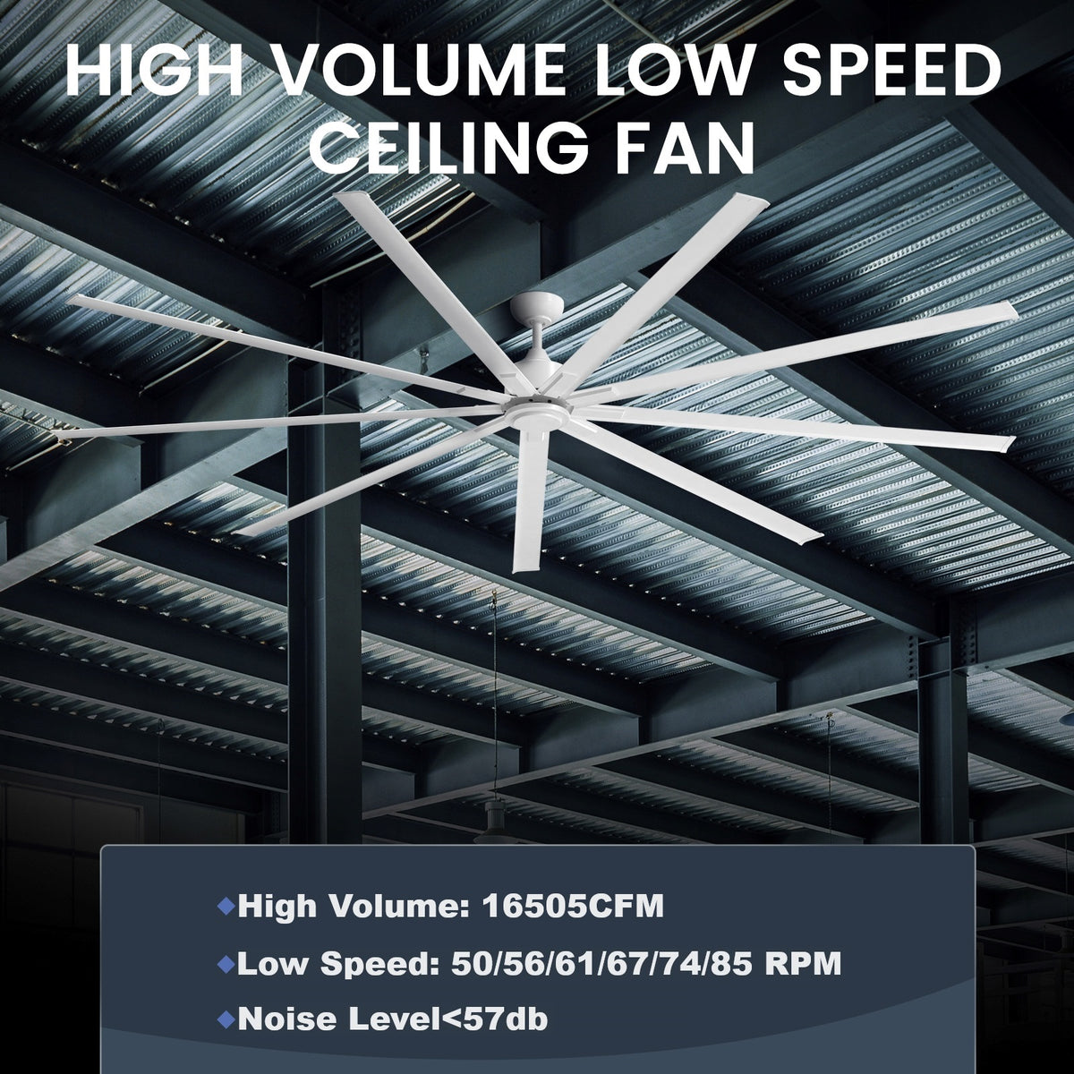 iLiving 108-Inch, 9 feet HVLS 9 Blades BLDC Big Ceiling Fan, High