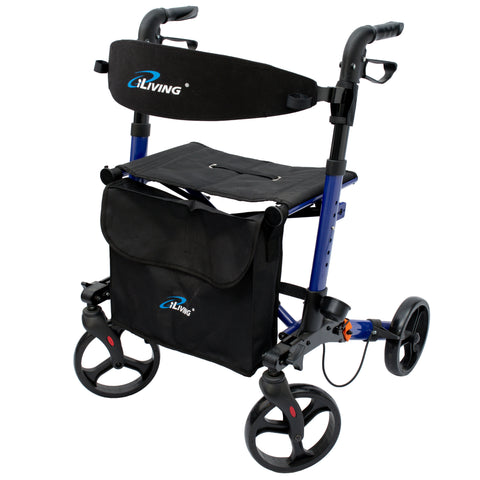 ILG-622 - iLIVING Foldable Upright Mobility Rollator, Light Weight Walker for Senior, Front Bag and Easy to Clean Seat and Back Rest, Dual Brakes with Parking Lock