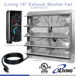 ILG8SF18V-ST - iLIVING 18" Wall Mounted Shutter Exhaust Fan, Automatic Shutter, with Thermostat and Variable Speed controller, 0.85A, 1736 CFM, 2600 SQF Coverage Area, Silver