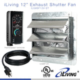 ILG8SF12V-ST - iLIVING 12" Shutter Exhaust Fan with Thermospeed(TM) controller, 65W, 960 CFM, Silver