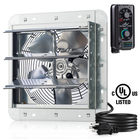 ILG8SF10V-ST - iLIVING 10" Shutter Exhaust Fan with Thermospeed(TM) controller, 65W, 820 CFM, Silver