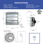ILG8SF12V - NEW Upgraded iLIVING 12 Inch Variable-Speed Shutter Exhaust Fan, Wall-Mounted, 960 CFM, 65 Watts, 1400 SQFT Coverage Area