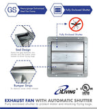 ILG8SF12V - NEW Upgraded iLIVING 12 Inch Variable-Speed Shutter Exhaust Fan, Wall-Mounted, 960 CFM, 65 Watts, 1400 SQFT Coverage Area