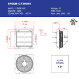 ILG8SF16VC - iLiving 16 Inch Smart Remote Shutter Exhaust Fan with Thermostat, Humidistat, Variable Speed, Timer, Wall Mounted, 16"