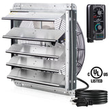 ILG8SF18V-ST - iLIVING 18" Wall Mounted Shutter Exhaust Fan, Automatic Shutter, with Thermostat and Variable Speed controller, 0.85A, 1736 CFM, 2600 SQF Coverage Area, Silver