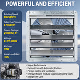 ILG8SF18V-ST - iLIVING 18" Wall Mounted Shutter Exhaust Fan, Automatic Shutter, with Thermostat and Variable Speed controller, 0.85A, 1736 CFM, 2600 SQF Coverage Area, Silver