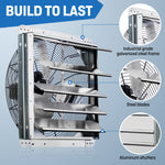 ILG8SF18V-ST - iLIVING 18" Wall Mounted Shutter Exhaust Fan, Automatic Shutter, with Thermostat and Variable Speed controller, 0.85A, 1736 CFM, 2600 SQF Coverage Area, Silver