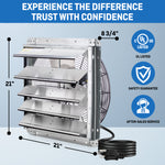 ILG8SF18V-ST - iLIVING 18" Wall Mounted Shutter Exhaust Fan, Automatic Shutter, with Thermostat and Variable Speed controller, 0.85A, 1736 CFM, 2600 SQF Coverage Area, Silver