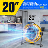 ILG8M20-50DC - iLiving 20 Inches 5703 CFM Heavy Duty High Velocity Barrel Floor Drum Fan With DC Brushless Motor, Stepless Speed Adjustment for Workshop, Garage, Commercial or Industrial Environment, UL Safety Listed