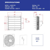 ILG8SF20V - iLiving New Upgraded 20" Wall Mounted Exhaust Fan - Automatic Shutter - Variable Speed - Vent Fan For Home, Attic, Shed, or Garage Ventilation, 115V, 2.2A, Silver