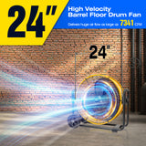 ILG8M24-60DC - iLiving 24 Inches 7341 CFM Heavy Duty High Velocity Barrel Floor Drum Fan With DC Brushless Motor, Stepless Speed Adjustment for Workshop, Garage, Commercial or Industrial Environment, UL Safety Listed