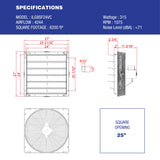 ILG8SF24VC - iLiving 24 Inch Smart Remote Shutter Exhaust Fan with Thermostat, Humidistat, Variable Speed, Timer, Wall Mounted, 24"
