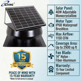 ILG8SF301A - iLiving HYBRID Smart Exhaust Solar Roof Attic Exhaust Fan, 14", 40-Watt, Black, 15-Year Warranty