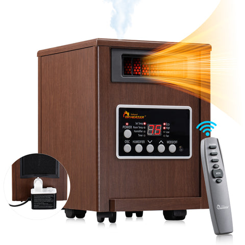 Dr Infrared Heater DR-998W, 1500W, Advanced Dual Heating System with Humidifier and Oscillation Fan and Remote Control, Walnut