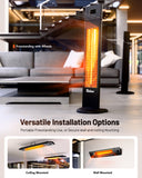 DR-298 - DR. INFRARED HEATER DR-298 Freestanding Portable Infrared Space Heater, 1500W Indoor Outdoor Use, Wall/Ceiling Mountable, Remote Control, 3 Heat Settings, Timer, Tip-Over & Overheat Protection, Black