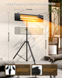 DR. INFRARED HEATER DR-338 Carbon Infrared Patio Heater with Tripod, Optional On/Off Tip-Over Protection, Freestanding or Wall-Mounted, Black