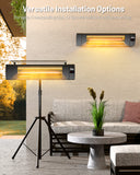 DR. INFRARED HEATER DR-338 Carbon Infrared Patio Heater with Tripod, Optional On/Off Tip-Over Protection, Freestanding or Wall-Mounted, Black