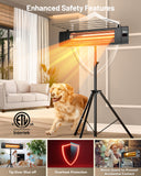 DR. INFRARED HEATER DR-338 Carbon Infrared Patio Heater with Tripod, Optional On/Off Tip-Over Protection, Freestanding or Wall-Mounted, Black