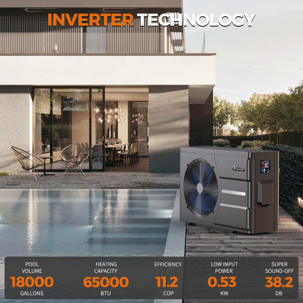 DR. Infrared Heater DR-650HP Full DC Inverter 65,000 BTU Pool Heat Pum ...