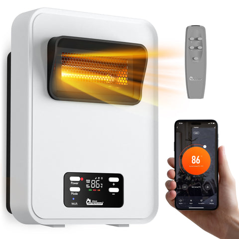 DR-908W - Infrared Heater with WiFi - Wall Heater - Electric Heaters for Indoor Use, Bedroom, Small Room,- Energy Saving 1500 Watt PTC Quartz Heater - Wall Mounted Radiant Heater