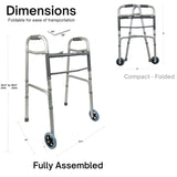 iLIVING ILG-670 Adjustable Height 2-Button Foldable Rolling Walker with Front Wheels - Lightweight, Durable Mobility Aid Stand-Assist Feature for Adults