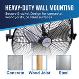 ILG8E18P - iLIVING 18 Inch Wall Mount Fan, 4550 CFM High Velocity Metal Fan with 3 Speeds, Sealed Motor & 360° Tilt, Heavy Duty Wall/Ceiling Mount Fan for Garage, Warehouse, Barn, Greenhouse, Workshop