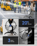 ILG8E20-15 - iLIVING 20" Wall Mounted/Floor Stand Variable Speed Indoor/Outdoor Fan, Industrial grade for Patio, Greenhouse, Garage, Workshop, and Loading Dock, 4650 CFM, Black