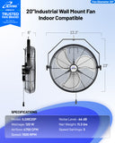 ILG8E20P - iLIVING 20 Inch Wall Mount Fan, 4750 CFM High Velocity Metal Fan with 3 Speeds, Sealed Motor & 360° Tilt, Heavy Duty Wall/Ceiling Mount Fan for Garage, Warehouse, Barn, Greenhouse, Workshop & Commercial Spaces