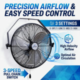 ILG8E20P - iLIVING 20 Inch Wall Mount Fan, 4750 CFM High Velocity Metal Fan with 3 Speeds, Sealed Motor & 360° Tilt, Heavy Duty Wall/Ceiling Mount Fan for Garage, Warehouse, Barn, Greenhouse, Workshop & Commercial Spaces