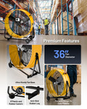 ILG8M36-90DC - iLiving 36 Inches 16000 CFM Heavy Duty High Velocity Barrel Floor Drum Fan with DC Brushless Motor, Stepless Speed Adjustment for Workshop, Garage, Commercial or Industrial Environment, UL Safety Listed