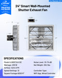 ILG8SF24V-DC - iLIVING 24" Smart Wall Mounted Shutter Exhaust Fan, 4244 CFM, 12-Speed, WiFi App Control Ventilation for Garages, Warehouse, Barn, Greenhouses, Auto Temperature Humidity Control, BLDC Motor, Hardwired