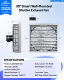 ILG8SF30V-DC - iLIVING 30" Smart Wall Mounted Shutter Exhaust Fan, 5088 CFM, 12-Speed, WiFi App Control Ventilation for Garages, Warehouse, Barn, Greenhouses, Auto Temperature Humidity Control, BLDC Motor, Hardwired