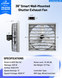 ILG8SF36V-DC - iLIVING 36" Smart Wall Mounted Shutter Exhaust Fan, 6128 CFM, 12-Speed, WiFi App Control Ventilation for Garages, Warehouse, Barn, Greenhouses, Auto Temperature Humidity Control, BLDC Motor, Hardwired