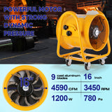iLIVING - ILG8VF16 Utility High Velocity Blower, Fume Extractor, Portable Exhaust and Ventilator Fan, Air Ventilation with 4590 CFM, 3450 RPM (16 Inch)