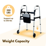 ILG-698 : iLiving Easy Folding Rolling Walker with Shopping bag Basket and Glide Skis - Upright Mobility Aid for Senior or Handicap Adults, Foldable and Adjustable Height Supports up to 350 lbs, Silver