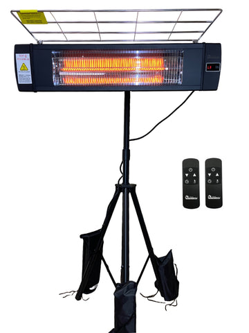 DR. INFRARED HEATER DR-338 Carbon Infrared Patio Heater with Tripod, Optional On/Off Tip-Over Protection, Freestanding or Wall-Mounted, Black