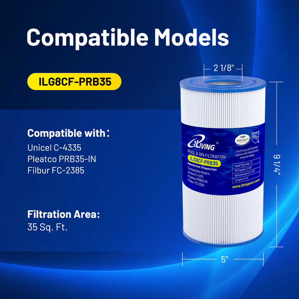 iLiving ILG8CF-PRB35 Pool & Spa Filter Replacement, Compatible with Un ...