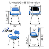 ILG-638 - iLIVING Swivel Pivoting Shower Chair for Bathtub and Shower with Padded Seat, Back and Arms, and Adjustable Height, FDA Approved