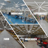 iLiving 72-Inch, 6 feet HVLS 9 Blades BLDC Big Ceiling Fan, High Volume Low Speed HVLS Fan, Reversible Industrial Commercial and Residential, with IR Remote