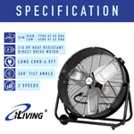 ILG8MF24-77 - iLIVING 24" High Velocity Drum Fan Industrial, Commercial, Residential Air Circulator for Garage, Shop, Patio, Barn, Greenhouse, Speed Control 7700CFM, UL Listed