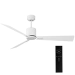 ILG8CF52W - iLIVING 52-Inch Quiet BLDC Indoor Ceiling Fan with Remote Control, 3 Blades 6 Speeds, 5650 CFM, White/Wood Finish