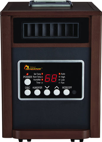 Dr Infrared Heater DR-998W, 1500W, Advanced Dual Heating System with Humidifier and Oscillation Fan and Remote Control, Walnut