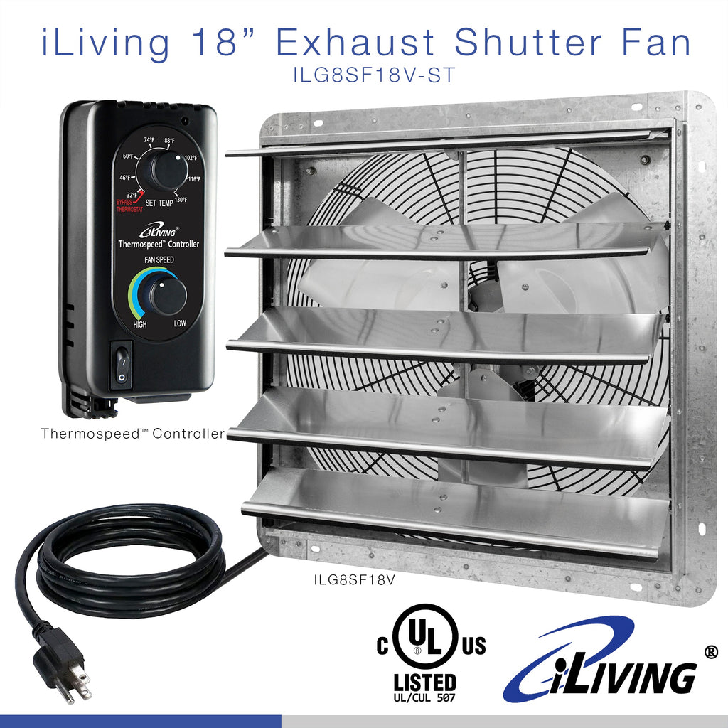 12 Inch Variable Shutter Exhaust Fan Wall Mounted with Speed Controller  1800CFM