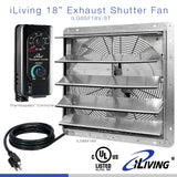 ILG8SF18V-ST - iLIVING 18" Wall Mounted Shutter Exhaust Fan, Automatic Shutter, with Thermostat and Variable Speed controller, 0.85A, 1736 CFM, 2600 SQF Coverage Area, Silver