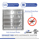 ILG8SF20V-ST - iLIVING 20" Wall Mounted Shutter Exhaust Fan, Automatic Shutter, with Thermostat and Variable Speed controller, 2.2A, 3368 CFM, 5000 SQF Coverage Area, Silver