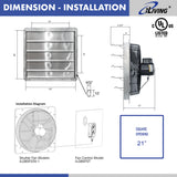 ILG8SF20V-ST - iLIVING 20" Wall Mounted Shutter Exhaust Fan, Automatic Shutter, with Thermostat and Variable Speed controller, 2.2A, 3368 CFM, 5000 SQF Coverage Area, Silver
